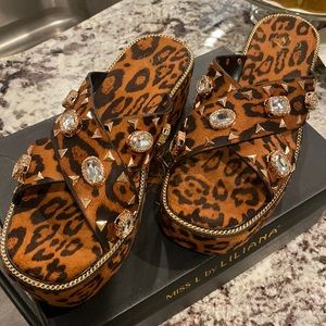 Leopard bejeweled sandals